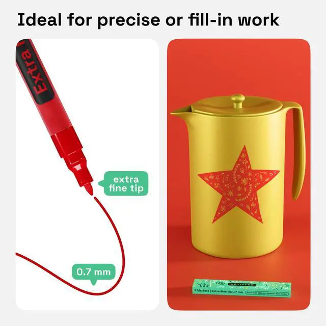 Alt view image 3 of 6 - 2 Red Acrylic Paint Markers - 0.7mm Extra Fine-Tip Paint Pens - Perfect for Crafting, Art Projects, & More