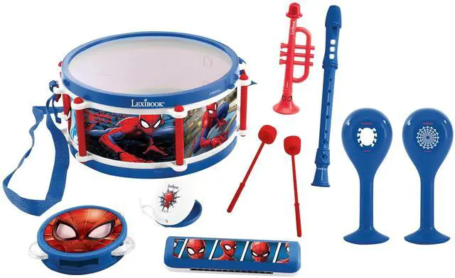 Main image of Spider-Man, Set of 7 Music Instruments (Drum, Maracas, Castanet, Harmonica, Recorder, Trumpet, Tambourine), Musical Toy, Convenient Game to Carry, Blue/Red, K360SP