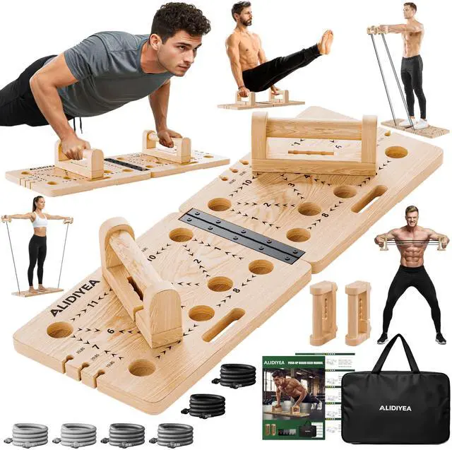 Main image of Push Up Board 30 in 1 Foldable with Resistance Bands - Thickened Pine Wood Multi-Push Up Board for Men & Women, Portable Gym/Home Workout Gear for Chest, Shoulders, Arms & Back