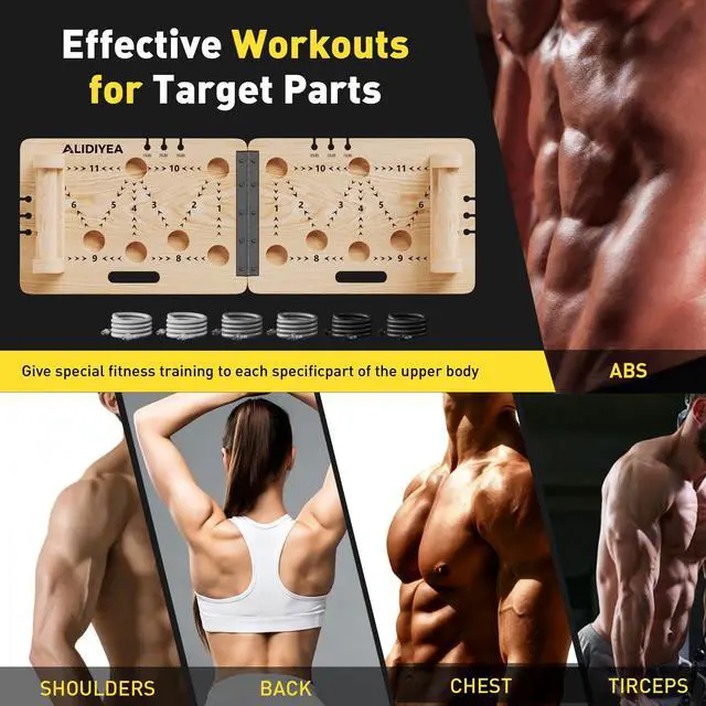 Alt view image 2 of 7 - Push Up Board 30 in 1 Foldable with Resistance Bands - Thickened Pine Wood Multi-Push Up Board for Men & Women, Portable Gym/Home Workout Gear for Chest, Shoulders, Arms & Back