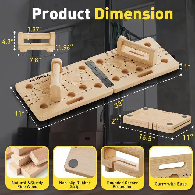 Alt view image 3 of 7 - Push Up Board 30 in 1 Foldable with Resistance Bands - Thickened Pine Wood Multi-Push Up Board for Men & Women, Portable Gym/Home Workout Gear for Chest, Shoulders, Arms & Back