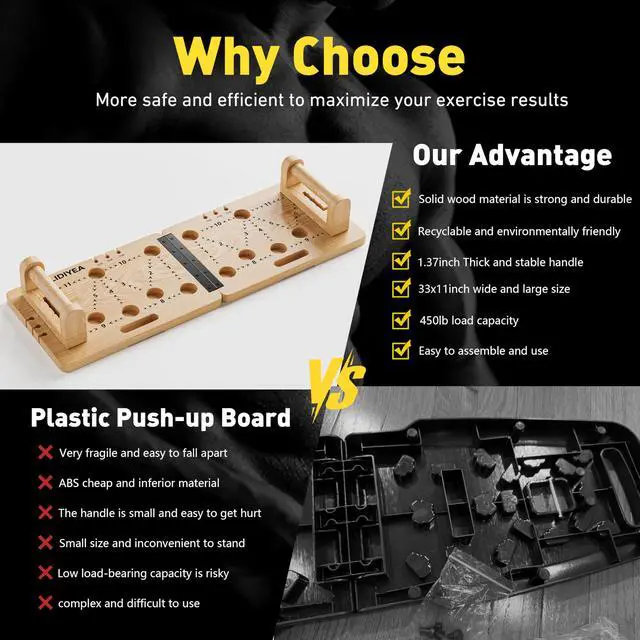 Alt view image 4 of 7 - Push Up Board 30 in 1 Foldable with Resistance Bands - Thickened Pine Wood Multi-Push Up Board for Men & Women, Portable Gym/Home Workout Gear for Chest, Shoulders, Arms & Back