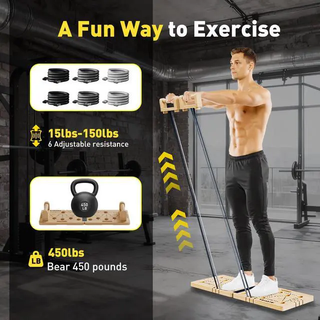 Alt view image 5 of 7 - Push Up Board 30 in 1 Foldable with Resistance Bands - Thickened Pine Wood Multi-Push Up Board for Men & Women, Portable Gym/Home Workout Gear for Chest, Shoulders, Arms & Back