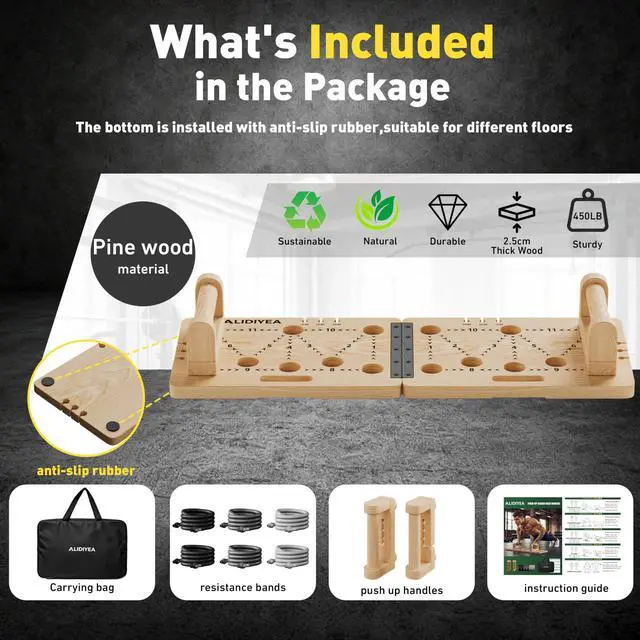 Alt view image 7 of 7 - Push Up Board 30 in 1 Foldable with Resistance Bands - Thickened Pine Wood Multi-Push Up Board for Men & Women, Portable Gym/Home Workout Gear for Chest, Shoulders, Arms & Back