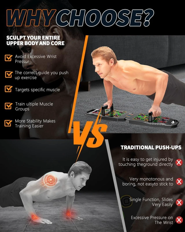 Alt view image 4 of 7 - Foldable Push UP Board,Portable 20-in-1 Push UP Bar at Home Gym,Pushup Handles for Floor, Fitness Accessories Training Equipment For Man and Women (Solo-Black)
