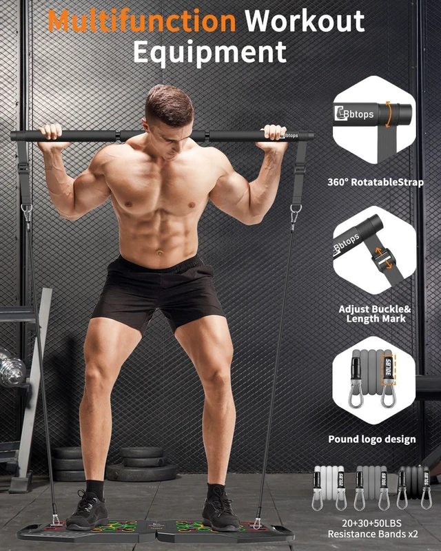 Alt view image 4 of 7 - Push up Board, Pilates Bar & Ab Roller, 25-in-1 Foldable Push up Bar at Home Workout,Gym Exercise Professional Push ups bar Strength Training Equipment for Man and Women
