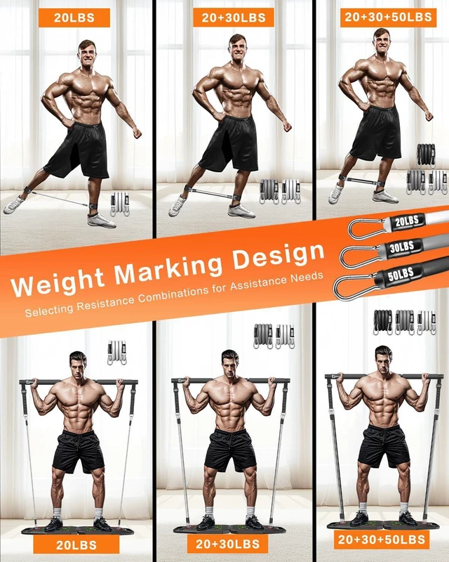 Alt view image 5 of 7 - Push up Board, Pilates Bar & Ab Roller, 25-in-1 Foldable Push up Bar at Home Workout,Gym Exercise Professional Push ups bar Strength Training Equipment for Man and Women