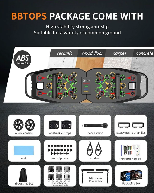 Alt view image 6 of 7 - Push up Board, Pilates Bar & Ab Roller, 25-in-1 Foldable Push up Bar at Home Workout,Gym Exercise Professional Push ups bar Strength Training Equipment for Man and Women