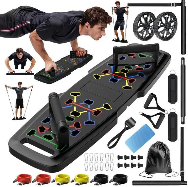 Main image of Push Up Board,Home Gym,Portable Exercise Equipment,Pilates Bar and 20 Fitness Accessories with Resistance Bands and Ab Roller Wheel,Full Body Workout at Home