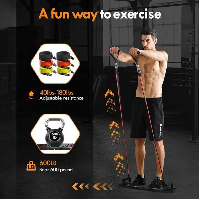 Alt view image 3 of 6 - Push Up Board,Home Gym,Portable Exercise Equipment,Pilates Bar and 20 Fitness Accessories with Resistance Bands and Ab Roller Wheel,Full Body Workout at Home