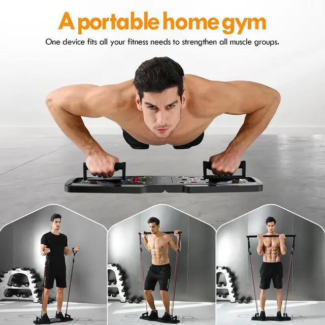 Alt view image 6 of 6 - Push Up Board,Home Gym,Portable Exercise Equipment,Pilates Bar and 20 Fitness Accessories with Resistance Bands and Ab Roller Wheel,Full Body Workout at Home