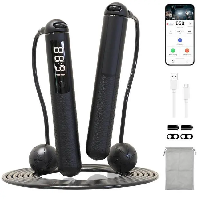 Main image of Cordless Gravity Jump Rope, Smart Jump Rope with Counter for Gym, Fat Burning & Calorie Burn, APP Data Analysis, Home Workout Equipment for Women Men (Black)