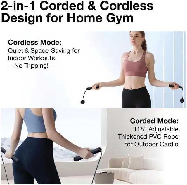 Alt view image 4 of 7 - Cordless Gravity Jump Rope, Smart Jump Rope with Counter for Gym, Fat Burning & Calorie Burn, APP Data Analysis, Home Workout Equipment for Women Men (Black)