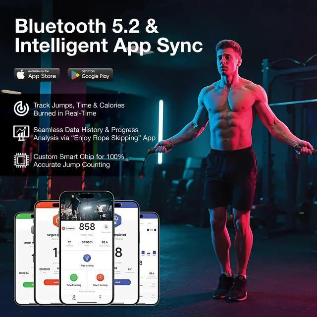 Alt view image 2 of 7 - Cordless Gravity Jump Rope, Smart Jump Rope with Counter for Gym, Fat Burning & Calorie Burn, APP Data Analysis, Home Workout Equipment for Women Men (Black)