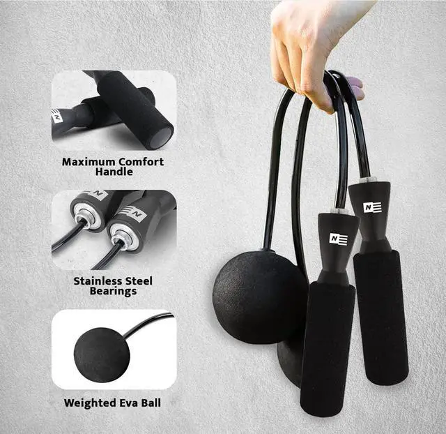 Alt view image 2 of 7 - Weighted Ropeless Jump Rope for Men - Adjustable Cordless Jump Rope with Weighted Balls & Digital Counter - Calisthenics & Home Gym Fitness Equipment - Black, Silicone & EVA Handles