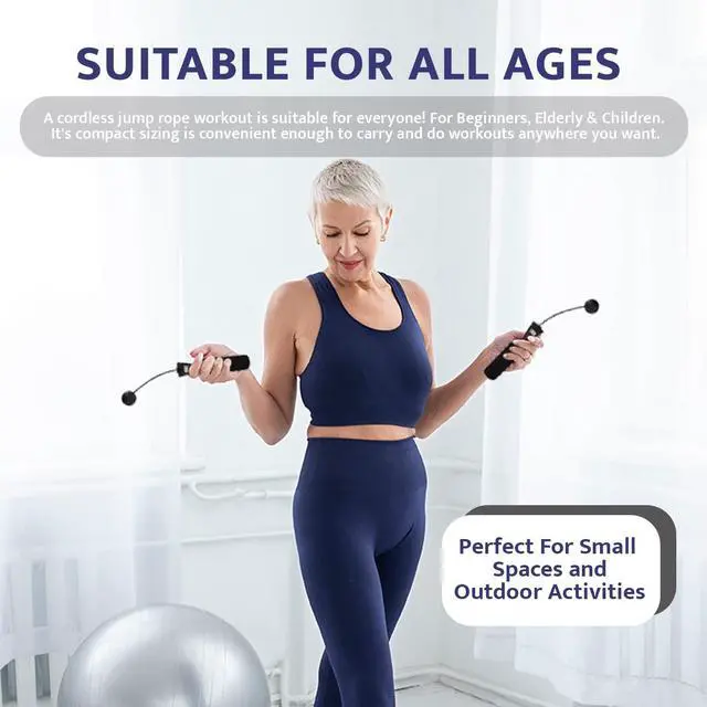 Alt view image 3 of 7 - Weighted Ropeless Jump Rope for Men - Adjustable Cordless Jump Rope with Weighted Balls & Digital Counter - Calisthenics & Home Gym Fitness Equipment - Black, Silicone & EVA Handles