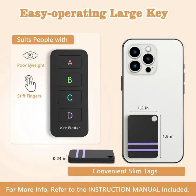 Alt view image 3 of 7 - Remote Control Finder, Pack of 4 Find My Keys Device | Stick on Remote Finder Beeper, Tracker Tags for Car Keys and Phones | 120Ft Range 80dB RF Key Locator, Lost Key Finders That Make Noise