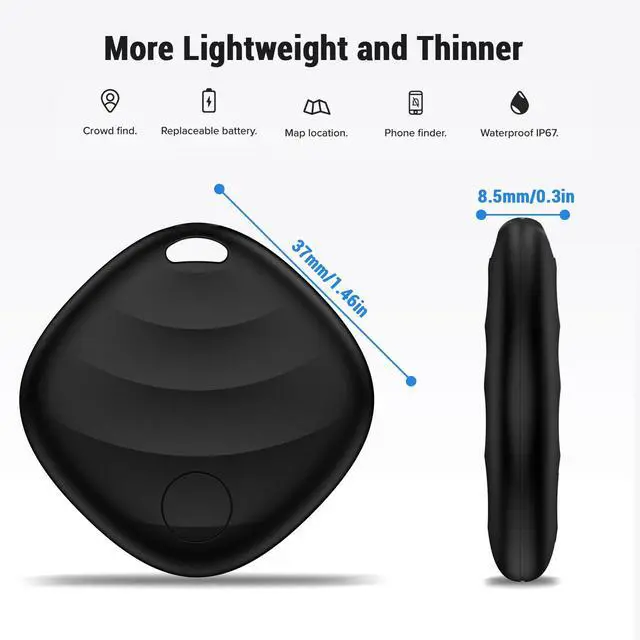 Alt view image 7 of 7 - Key Finder, Bluetooth Tracker Locator Pairs with Apple Find My (iOS only), Item Finder for Keys,Wallet,Pets,Bag,Backpack and Suitcase, 400ft Range Smart Tracker Tags, Compatible with iOS, Black 1Pack