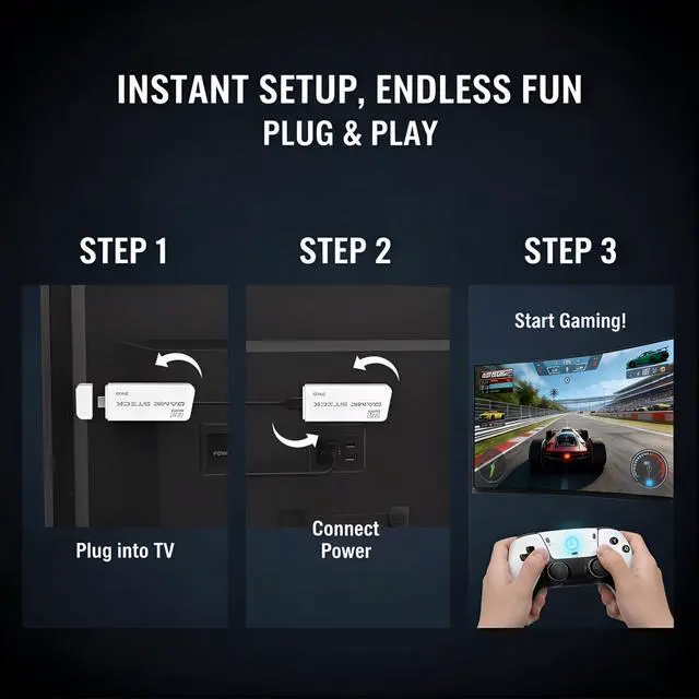 Alt view image 5 of 7 - 2026 New Edition Retro Wireless Gaming Console 128GB Large Storage 23 Emulators Compatible with 20,000+ Games Dual 2.4GHz Wireless Controllers 4K HD TV Gaming Stick Plug and Play