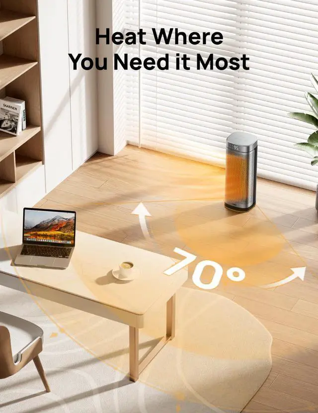 Alt view image 6 of 7 - Space Heaters for Indoor Use, Fast Heating Portable Heaters with Remote, Large PTC Ceramic Electric for Bedroom, 12H Timer, 70° Oscillation, Overheat Protection, 1500W Safety Heat for Home Office