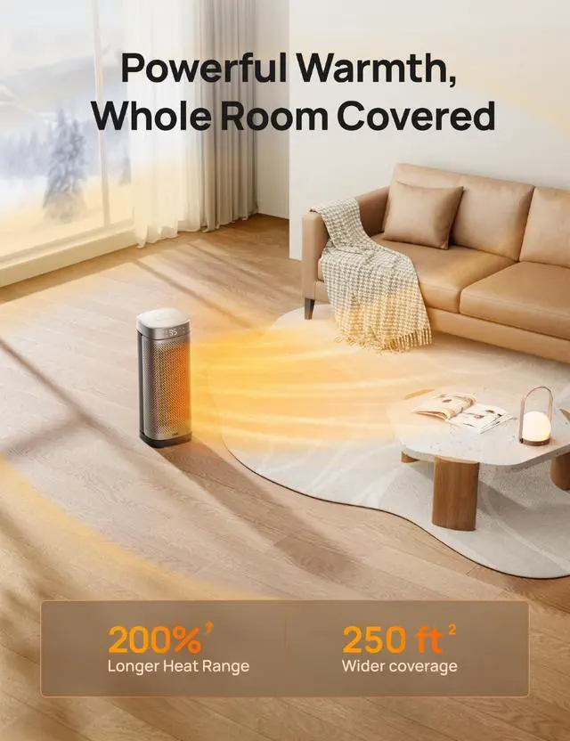 Alt view image 7 of 7 - Space Heaters for Indoor Use, Fast Heating Portable Heaters with Remote, Large PTC Ceramic Electric for Bedroom, 12H Timer, 70° Oscillation, Overheat Protection, 1500W Safety Heat for Home Office