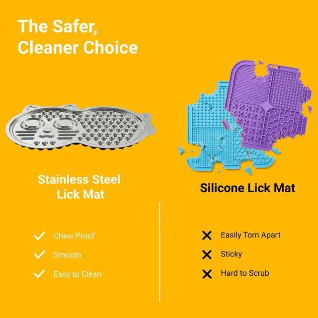 Alt view image 2 of 7 - Stainless Steel Lick Mat for Dogs & Cats - 15"×10" Large Metal Dog Licking Mat, Chew Proof Slow Feeder Mat with Suction Cups for Puppy & Cat, Dishwasher Safe, Whisker-Friendly