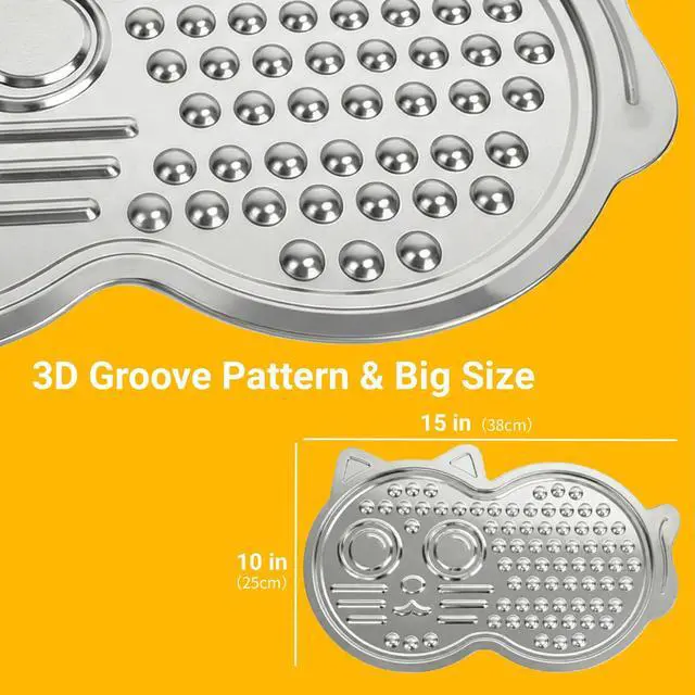 Alt view image 3 of 7 - Stainless Steel Lick Mat for Dogs & Cats - 15"×10" Large Metal Dog Licking Mat, Chew Proof Slow Feeder Mat with Suction Cups for Puppy & Cat, Dishwasher Safe, Whisker-Friendly
