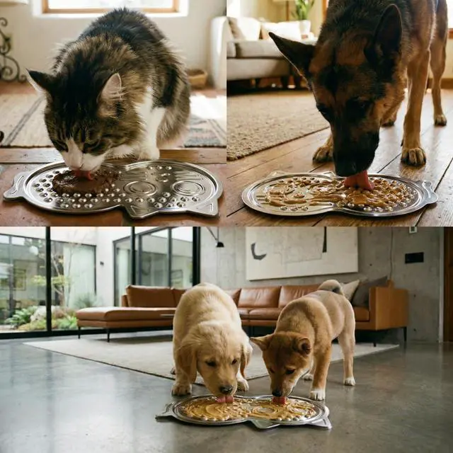 Alt view image 7 of 7 - Stainless Steel Lick Mat for Dogs & Cats - 15"×10" Large Metal Dog Licking Mat, Chew Proof Slow Feeder Mat with Suction Cups for Puppy & Cat, Dishwasher Safe, Whisker-Friendly