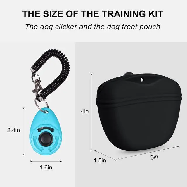 Alt view image 2 of 7 - Dog Clicker Training Kit,Silicone Dog Training Treat Pouch and Dog Clickers,Dog Treat Bag with Clicker Training for Dogs,Pet Treat Bag with Magnetic Buckle Closing and Waist Clip,Black