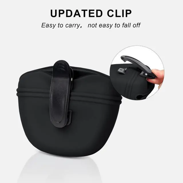 Alt view image 5 of 7 - Dog Clicker Training Kit,Silicone Dog Training Treat Pouch and Dog Clickers,Dog Treat Bag with Clicker Training for Dogs,Pet Treat Bag with Magnetic Buckle Closing and Waist Clip,Black