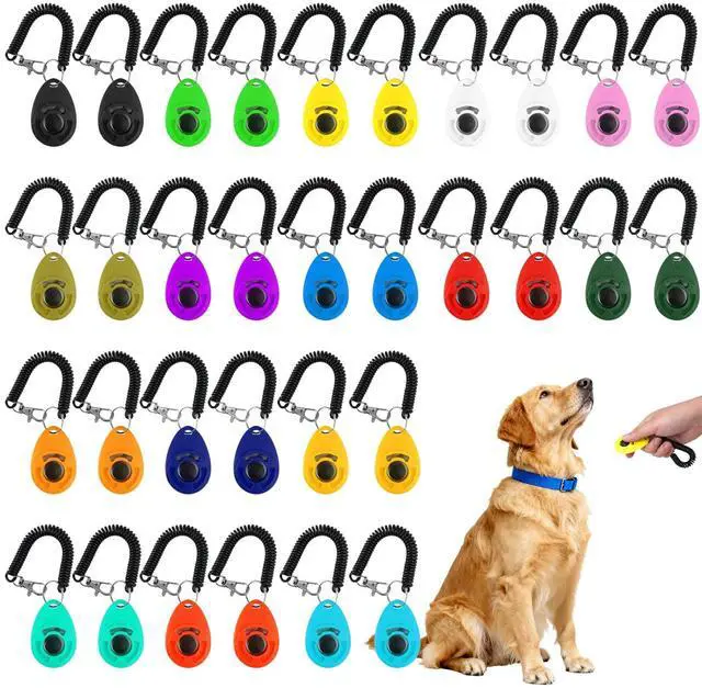 Main image of 32 Pcs Dog Training Clicker with Wrist Strap Multicolor Pet Behavioral Training Accessories for Dogs Cats Horses Birds