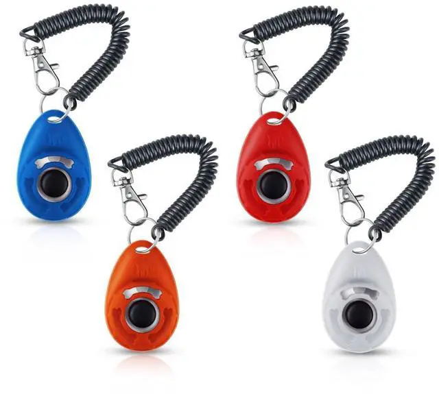 Main image of 4 Pieces Pet Training Clicker with Wrist Strap and Dog Training Treat Pouch Pet Training Clicker for Training Puppy Cats Birds Dog Clicker Training Kit Behavioral (White, Red, Orange, Blue)
