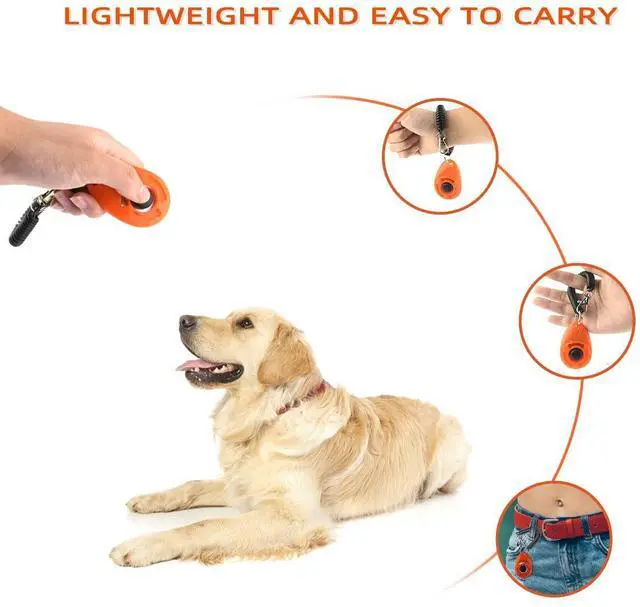 Alt view image 3 of 7 - 4 Pieces Pet Training Clicker with Wrist Strap and Dog Training Treat Pouch Pet Training Clicker for Training Puppy Cats Birds Dog Clicker Training Kit Behavioral (White, Red, Orange, Blue)