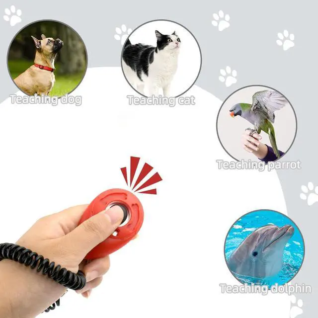 Alt view image 5 of 7 - 4 Pieces Pet Training Clicker with Wrist Strap and Dog Training Treat Pouch Pet Training Clicker for Training Puppy Cats Birds Dog Clicker Training Kit Behavioral (White, Red, Orange, Blue)