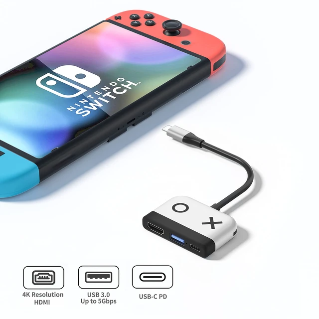 Alt view image 2 of 6 - Switch Dock for Nintendo Switch/Switch OLED,Portable TV Docking Station 4K/60HZ HDMI TV USB 3.0 Port and USB C Charging,Compatible with Nintendo Switch Steam Deck and More