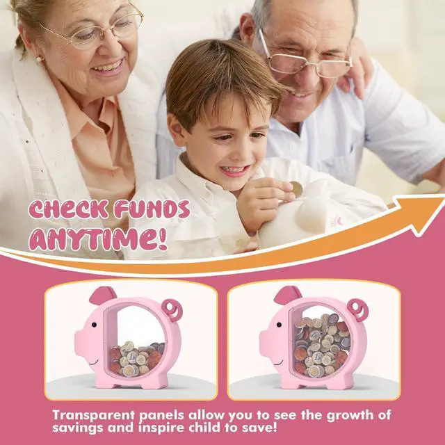 Alt view image 5 of 7 - Wooden Piggy Bank for Kids Cute Money Bank for Boys and Girls Clear Wood Money Box Personalized Saving Money Jar, Creative Present for Children Birthday Christmas & Decor (Pink, Standard)