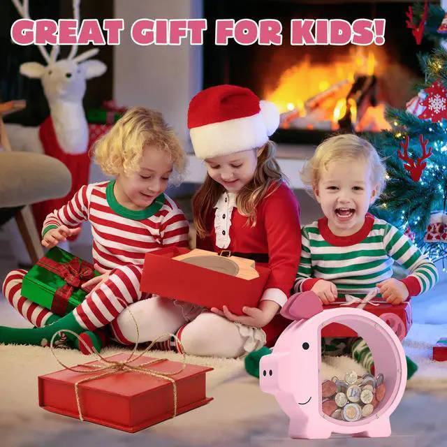 Alt view image 7 of 7 - Wooden Piggy Bank for Kids Cute Money Bank for Boys and Girls Clear Wood Money Box Personalized Saving Money Jar, Creative Present for Children Birthday Christmas & Decor (Pink, Standard)