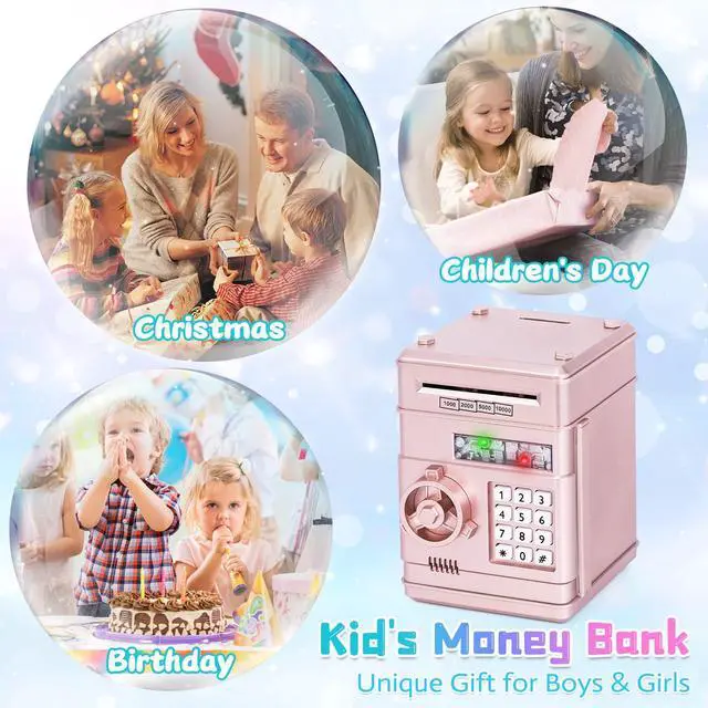 Alt view image 5 of 5 - Piggy Bank Toy,Kids Toys Electronic Piggy Bank for Boys Girls Kids Safe ATM Bank Cash Coin Can for Children Money Bank Toys Money Saving Box Birthday Gift for Kid Age 3-12 (Rose Gold)