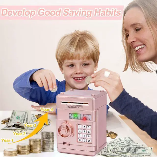 Alt view image 2 of 5 - Piggy Bank Toy,Kids Toys Electronic Piggy Bank for Boys Girls Kids Safe ATM Bank Cash Coin Can for Children Money Bank Toys Money Saving Box Birthday Gift for Kid Age 3-12 (Rose Gold)