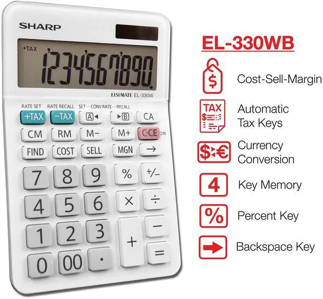 Alt view image 2 of 5 - EL-330WB Standard Function Basic Desktop Calculator, Large Display, for Home and Office, Dual Power, Solar and Battery