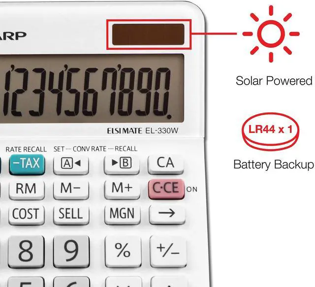 Alt view image 4 of 5 - EL-330WB Standard Function Basic Desktop Calculator, Large Display, for Home and Office, Dual Power, Solar and Battery