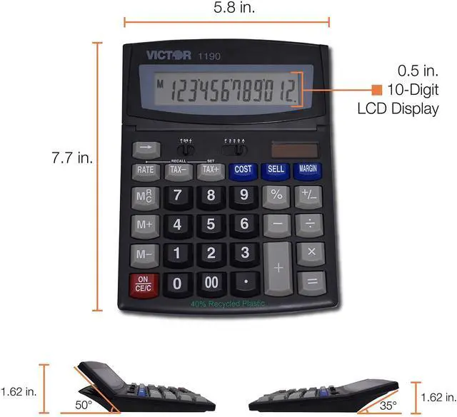 Alt view image 3 of 7 - 1190 Executive Desktop Calculator, 12-Digit LCD