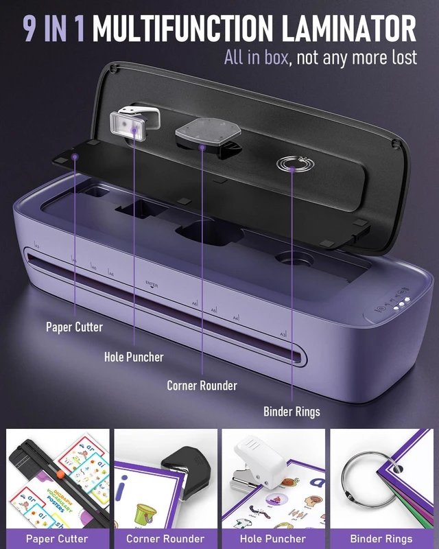 Alt view image 3 of 7 - 13-Inch Thermal & Cold Laminator Machine 11x17 with Laminating Sheets Purple, 9-in-1 Desktop Laminate Machine kit, 60s Warm-Up, NTC Control, Anti-Jam, Lamination Machine for Home Office Teachers