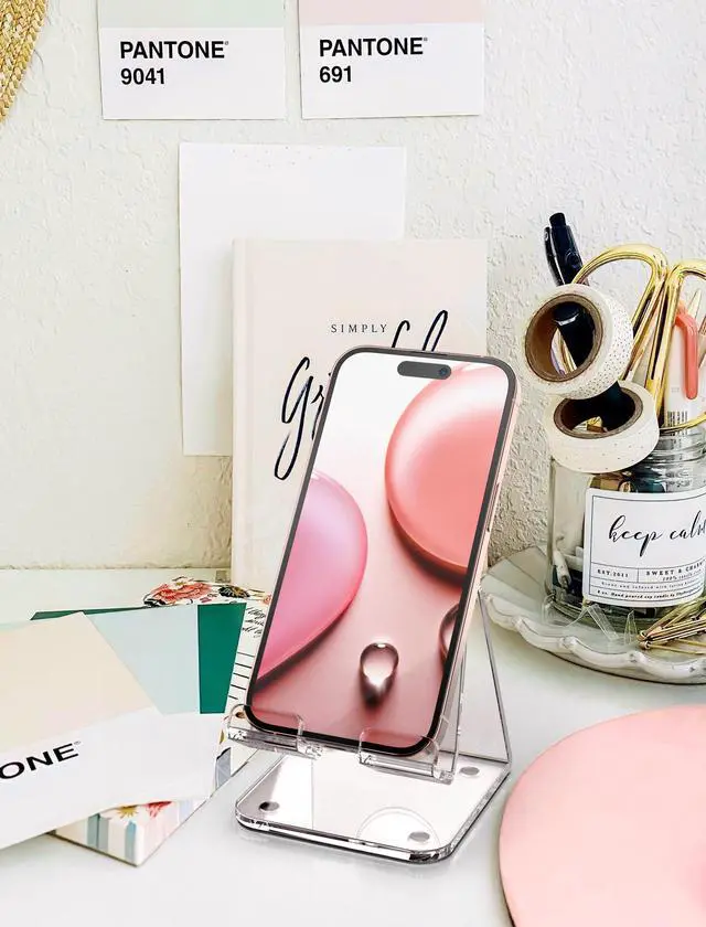 Alt view image 4 of 7 - TOPGO Acrylic Cell Phone Stand, Clear Phone Holder for Office Desk, Vanity, Kitchen, Bedside Table, Compatible with iPhone 17/Smartphones/iPad/Switch/Kindle, Office Desk Accessories