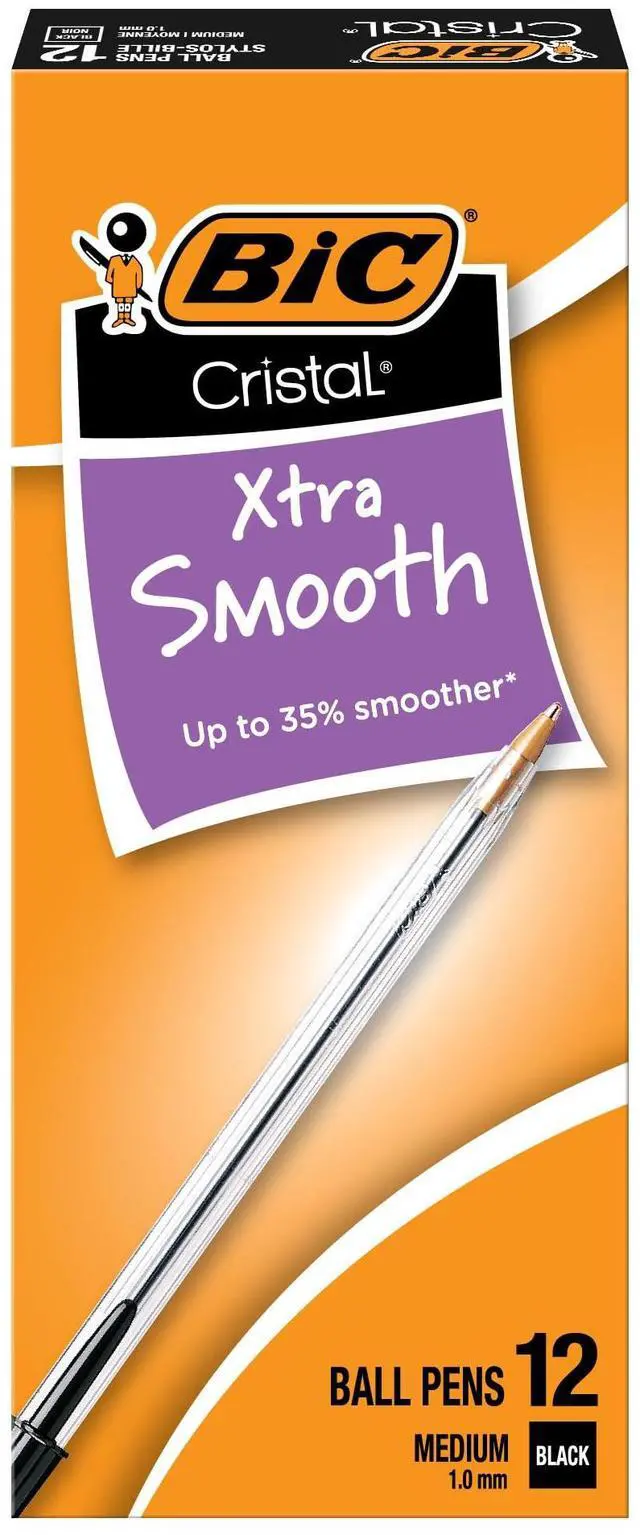 Main image of Cristal Xtra Smooth Black Ballpoint Pens, Medium Point (1.0mm), 12-Count Pack, Extra Smooth and Reliable Ballpoint Pens