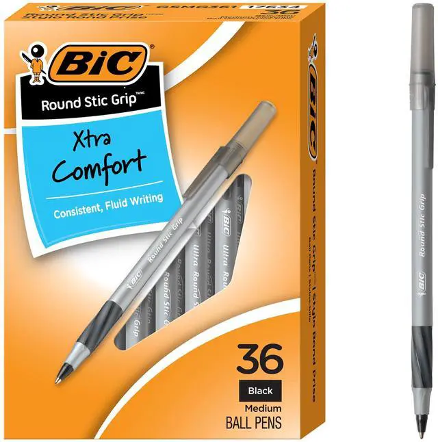 Main image of Round Stic Grip Xtra Comfort Black Ballpoint Pens, Medium Point (1.2mm), 36-Count Pack, Perfect Writing Pens With Soft Grip for Superb Comfort and Control