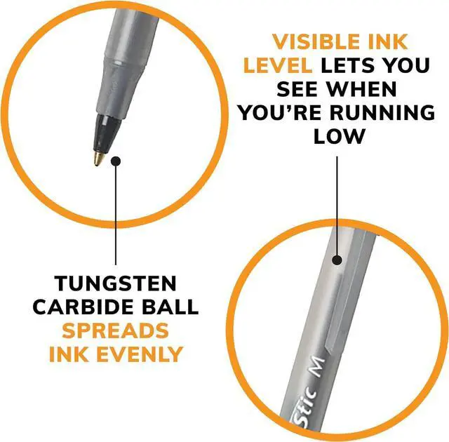 Alt view image 6 of 7 - Round Stic Xtra Life Black Ballpoint Pens, Medium Point (1.0mm), 36-Count Pack of Bulk Pens, Flexible Round Barrel for Writing Comfort, No. 1 Selling Ballpoint Pens