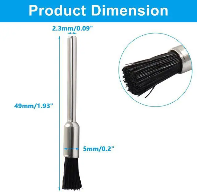 Alt view image 3 of 5 - 30Pcs Bristle Cleaning End Brushes Pen, 2.3mm Mandrel Wire Bushes Set, Rust Paint Removal Bits Polishing Rotary Tool Accessories, 1/5" x 3/32"