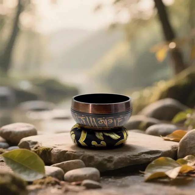 Alt view image 5 of 7 - 3.15 inch Tibetan Singing Bowl Set, Authentic Handmade Meditation Bowl Stress Relief Yoga Set with Striker & Cushion for Sound Therapy, Chakra Healing, Spiritual Gatherings