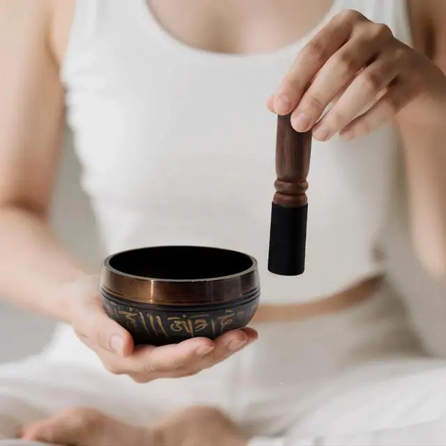 Alt view image 6 of 7 - 3.15 inch Tibetan Singing Bowl Set, Authentic Handmade Meditation Bowl Stress Relief Yoga Set with Striker & Cushion for Sound Therapy, Chakra Healing, Spiritual Gatherings